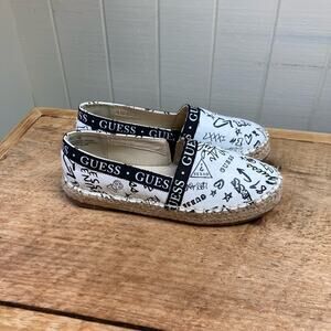 Guess Loafer Shoes Black and White Graffiti Look Leather Like Material Women's 5